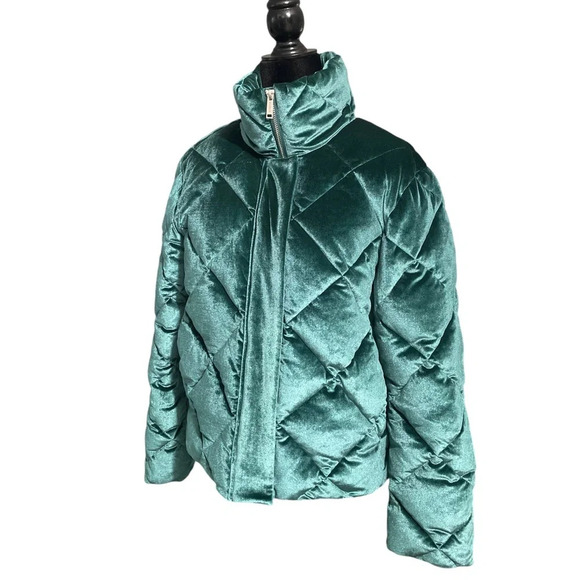 Jason Wu Quilted Puffer Jacket Emerald Green Velvet Soft Women's Small - Picture 3 of 11